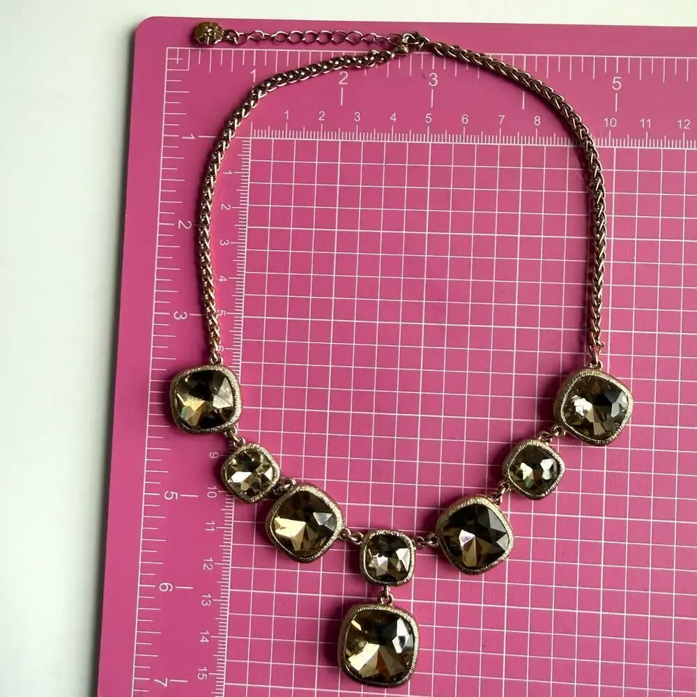 MONET Smoky Crystal Statement Necklace Gold Tone Signed Bib Designer